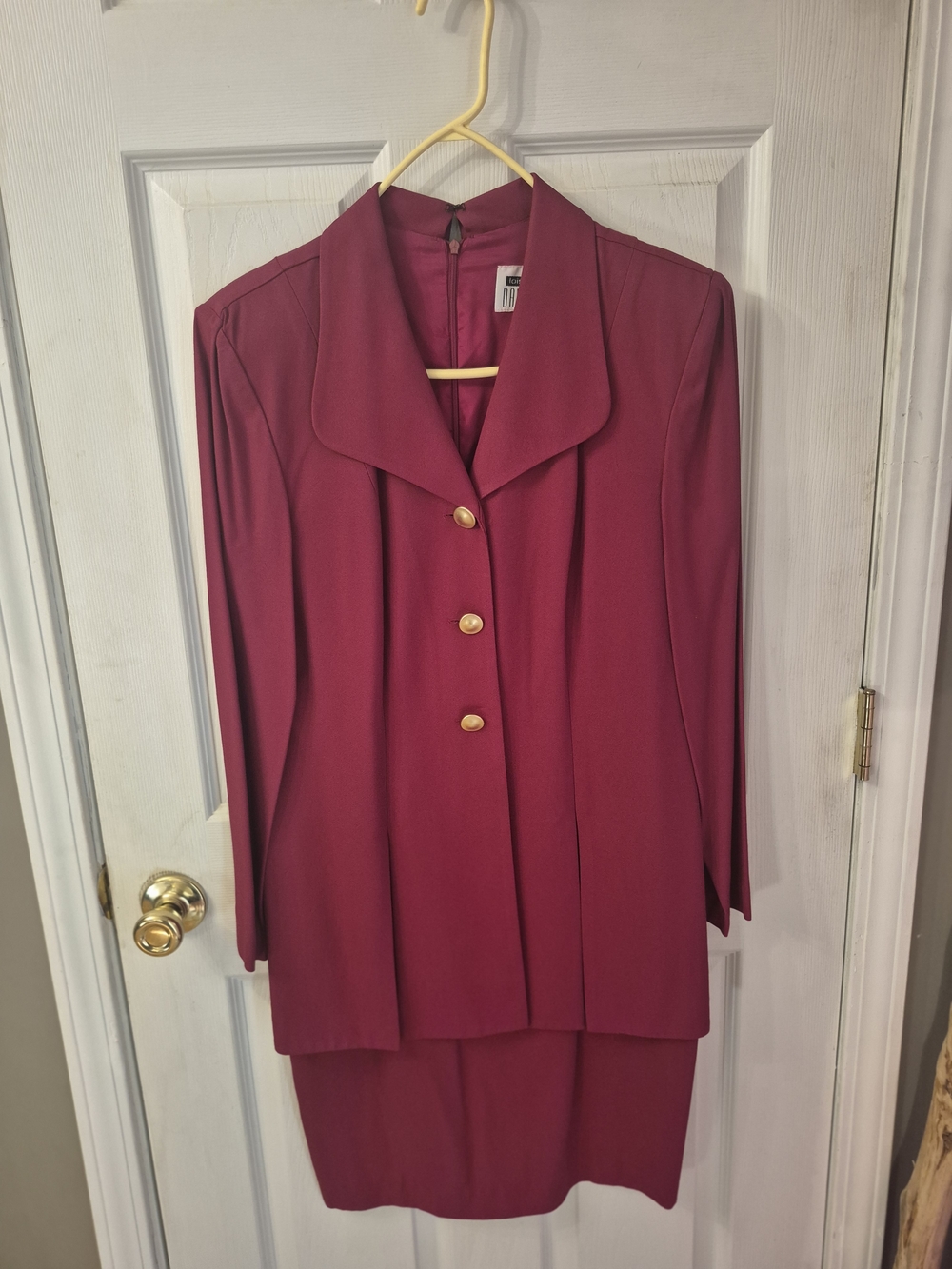 Magenta Two-Piece Skirt Suit with Gold Buttons